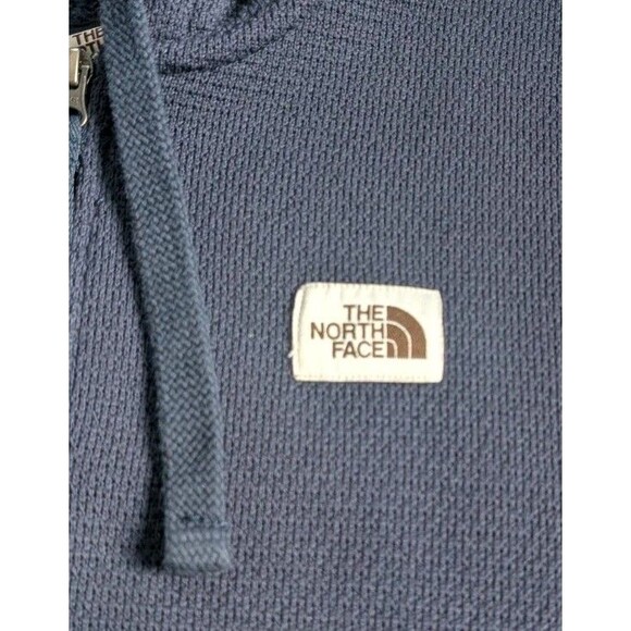 The North Face Curran Trail 1/4 Zip Hoodie Men's M Drawstring Waffle Knit Blue - Picture 2 of 8